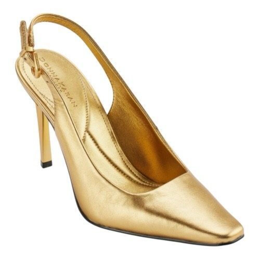 Donna Karan New York Sadrina II Leather Metallic‎ Gold Slingback Pump Size 8.5